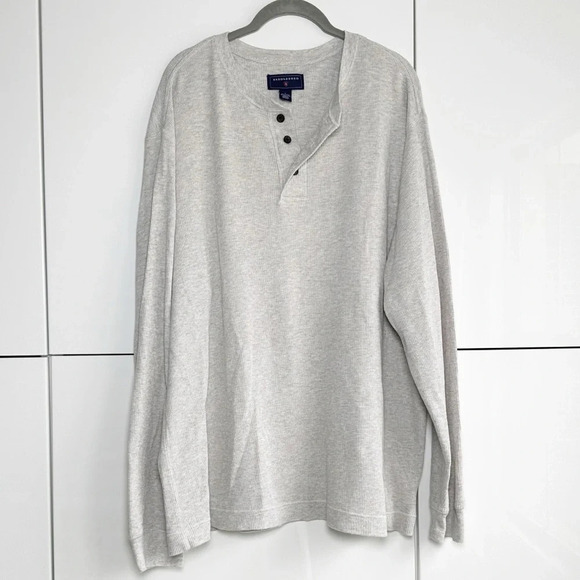 Saddlebred Waffle Knit Thermal Henley Shirt Gray Size Large 3 Button Long Sleeve - Picture 1 of 6